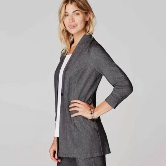 J.JILL Wearever Jacket Small Gray Stretch Denim Look Ponte Blazer Modern - Picture 9 of 10
